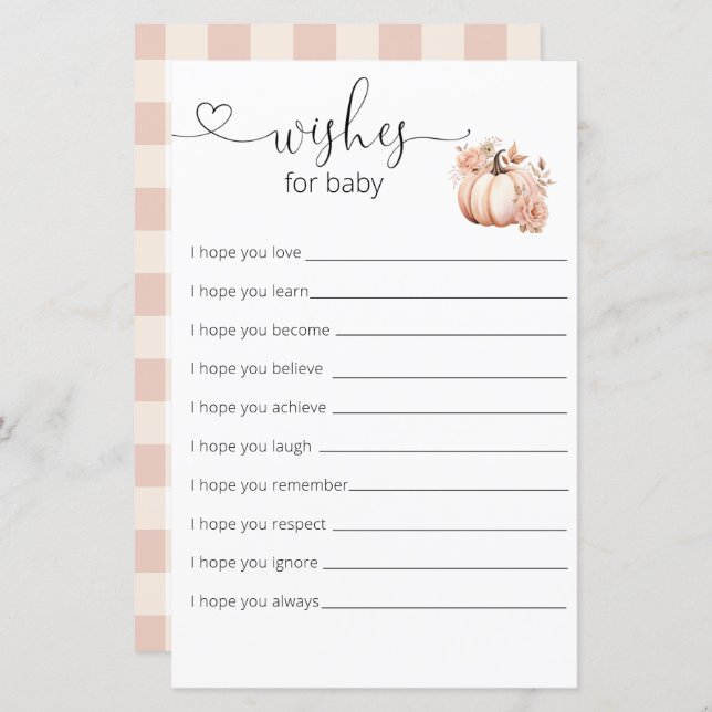 Herfst Boho Pumpkin Baby shower Wishes voor Baby (Voorkant / Achterkant)