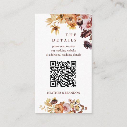 Herfst Boho QR-code Huwelijksdetails  Informatiekaartje (Voorkant)