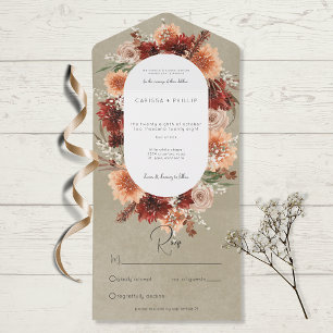 Herfst Boho Rust & Perzik Bloemen Ovaal Salie Geen All In One Uitnodiging