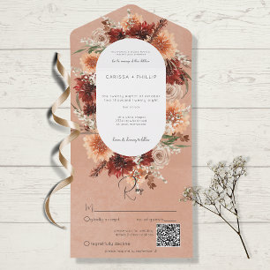 Herfst Boho Rust & Perzik Bloemenovaal QR Code All In One Uitnodiging