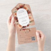 Herfst Boho Rust & Perzik Bloemenovaal QR Code All In One Uitnodiging (Afscheurbaar)
