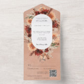 Herfst Boho Rust & Perzik Bloemenovaal QR Code All In One Uitnodiging (Binnen)