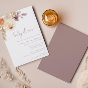 Herfst Boho Sinaasappel Paarse Bloemen BABY SHOW Kaart