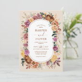 Herfst Boho Terracotta Paarse Floral Wedding Kaart (Staand voorkant)