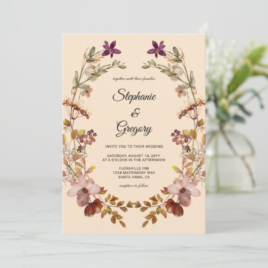 Herfst Boho Wildflower bruiloft uitnodiging (Staand voorkant)