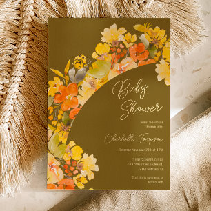 Herfst Boho Yellow Flowers Script baby shower Kaart