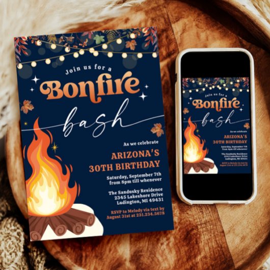 Herfst Bonfire Invitation, Bonfire Bash Kaart