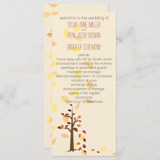 herfst boom, herfst bruin bladeren bruiloft progra programma (Voorkant / Achterkant)