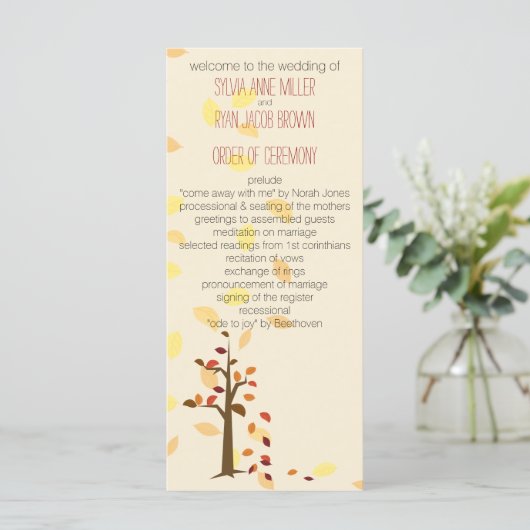 herfst boom, herfst bruin bladeren bruiloft progra programma (Staand voorkant)