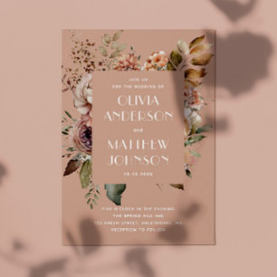 Herfst bord roze bloemenbruiloft QR-code details Kaart