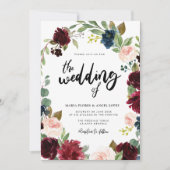 Herfst bordeauxrode bloemige trouw uitnodiging (Voorkant)