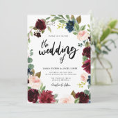Herfst bordeauxrode bloemige trouw uitnodiging (Staand voorkant)