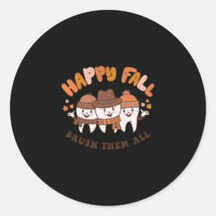 Herfst borstel ze alle tandarts tanden Thanksgivin Ronde Sticker