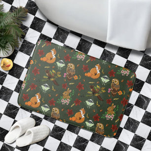 Herfst bos bosdieren groen patroon badmat