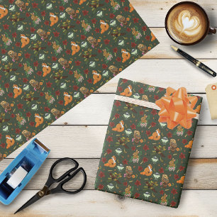Herfst bos bosdieren groen patroon cadeaupapier
