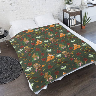 Herfst bos bosdieren groen patroon fleece deken