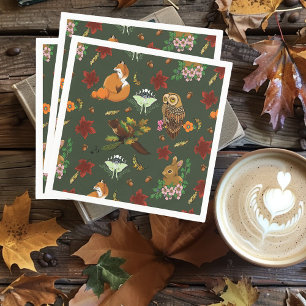 Herfst bos bosdieren groen patroon servet