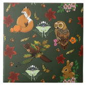 Herfst bos bosdieren groen patroon tegeltje (Voorkant)