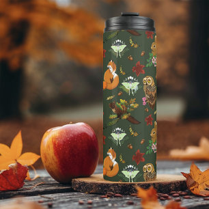 Herfst bos bosdieren groen patroon thermosbeker