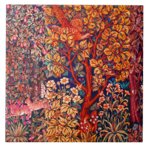 HERFST BOS DIEREN Hazen, fazant, rode bloemen Tegeltje