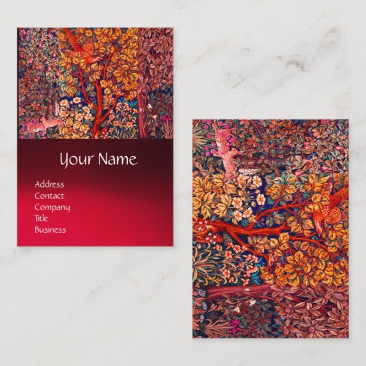 HERFST BOS DIEREN Hazen, fazant, rode bloemen Visitekaartje (Voorkant / Achterkant)