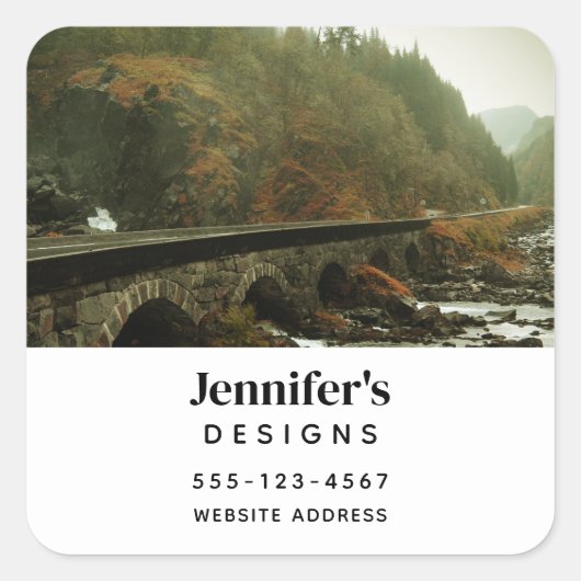 Herfst Bos en River Landscape Business Vierkante Sticker (Voorkant)