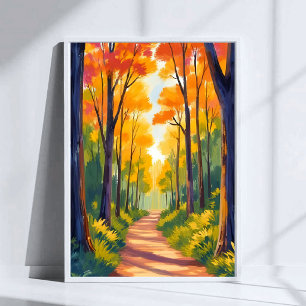 Herfst Bos Pad   Waterverfschilderij van herfstloo Poster