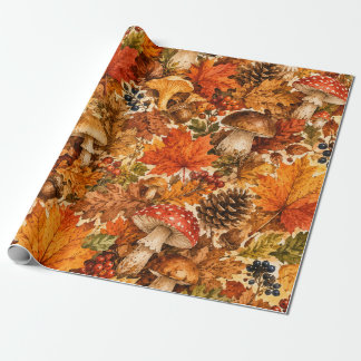 Herfst Bos Paddenstoel Patroon | Gezellige Herfstb Cadeaupapier