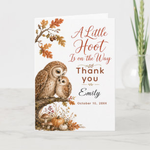 Herfst bos uil baby shower bedankkaart