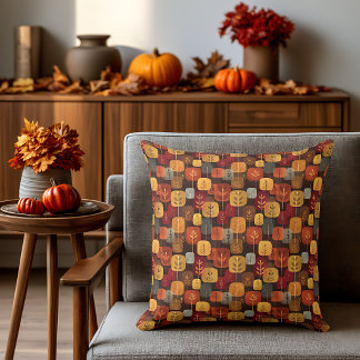 Herfst bos worp kussen in mid-century modern stijl