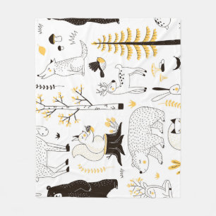 Herfst bosbomen bladeren patroon fleece deken