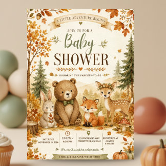 Herfst bosdier baby shower uitnodiging