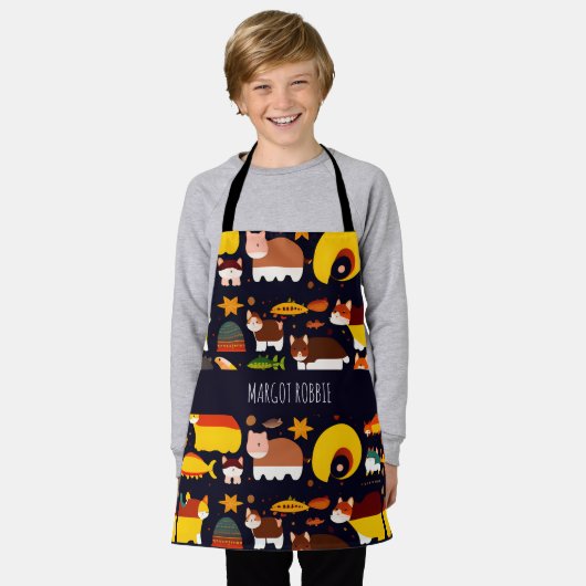 Herfst bosdieren retro patroon schort (Gedragen)