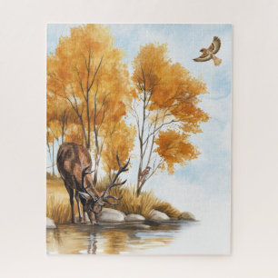 Herfst boskreek herten en haviken natuur legpuzzel