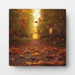 Herfst bospad vallende bladeren fotoplaat