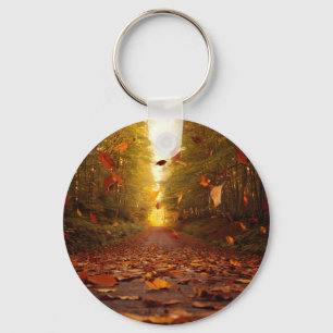 Herfst bospad vallende bladeren sleutelhanger