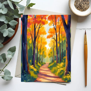 Herfst bospad   Waterverf herfstloof Briefkaart