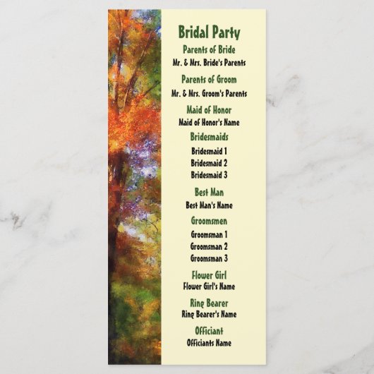 Herfst Bossen bruiloft programma (Achterkant)