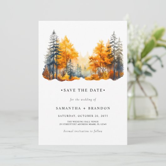 Herfst Bossen bruiloft Save The Date (Staand voorkant)