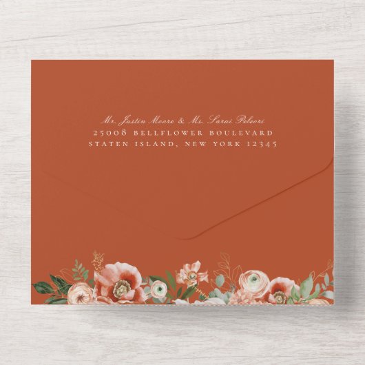 Herfst Botanische Bloemen Terracotta Sinaasappel B All In One Uitnodiging (Achterkant)