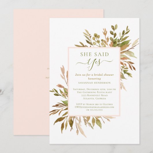 Herfst Botanische Greenery Bridal Shower Invitatio Kaart (Voorkant / Achterkant)