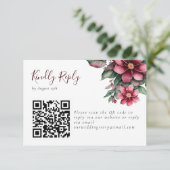 Herfst Bourgogne Bruiloft QR Code Bloemen RSVP Kaartje (Staand voorkant)