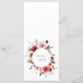 Herfst Bourgogne Maroon Roze Rustieke Bloemen Huwe Menu (Achterkant)