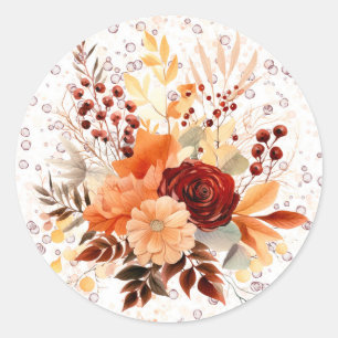 Herfst Bourgogne Sinaasappel Alcohol Inkt Bloemen  Ronde Sticker