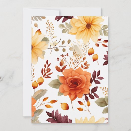 Herfst Bourgogne Sinaasappel Bloemen Trouwdouche Kaart (Achterkant)