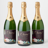 Herfst Bourgondië Bloemen Gouden Script Hoera! Bru Sparkling Wijnetiket (Flessen)