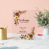 Herfst Bourgondië Bloemen Rustiek Welkom op onze b Acryl Bord (Huwelijk)