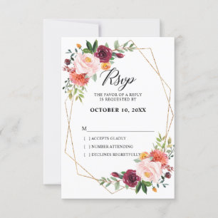 Herfst Bourgondië Blush Bloemige geometrische Trou RSVP Kaartje
