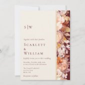 Herfst Bourgondië Modern Monogram Foto Bruiloft Kaart (Voorkant)