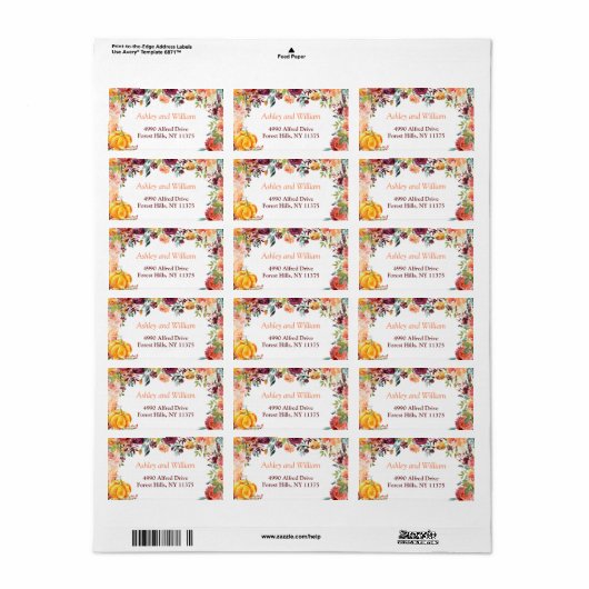 Herfst Bourgondië Oranje Pompoen Bloemen Bladeren Etiket (Full Sheet)